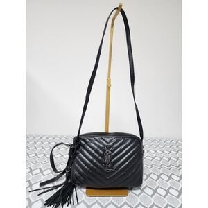SAINT LAURENT Calfskin Matelasse Monogram Lou Camera Bag Black
